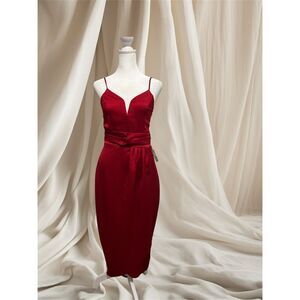 Express Women's XS Red Sleeveless V-Neck Pleated Faux Wrap Midi Sheath Dress